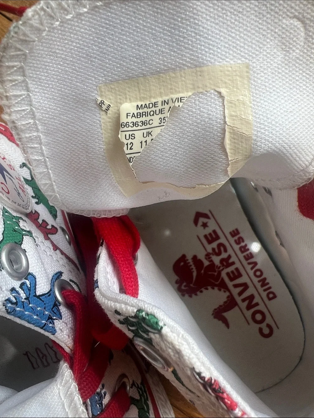Converse Kids White High-Top Sneakers with Red Laces and Multicolor Print